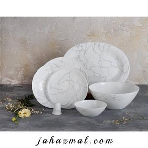 سرویس غذاخوری پارس اپال طرح ماربل نقره ای 28 پارچه کد 918