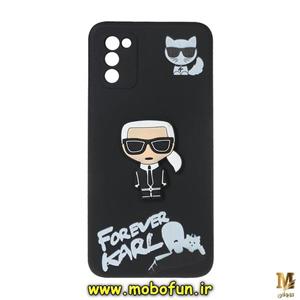 قاب گوشی Galaxy A02S سامسونگ طرح کارل لاجرفلد KARL LAGERFELD سیلیکونی ژله ای سه بعدی برجسته محافظ لنز دار مشکی کد 309