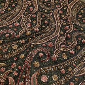 پارچه حریر سوزن دوزی هندی رنگ کرم