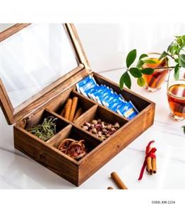 جعبه چوبی تی بگ و نسکافه 5 خانه مدل مایا