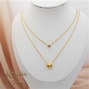گردنبند زنانه استیل مدل قلب دو لاین