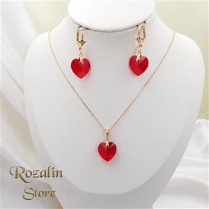نیم ست زنانه ژوپینگ نگین سواروسکی مدل قلب رنگی