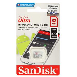 مموری microSDHC سن دیسک Ultra کلاس 10 استاندارد UHS-I U1 سرعت 100MBps ظرفیت 32 گیگابایت