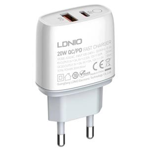 شارژر دیواری فست شارژ Ldnio A2424C QC3.0 PD 3.6A 20W + کابل تبدیل تایپ سی