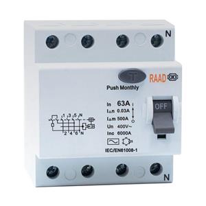 کلید محافظ جان 4 پل 63 آمپر RBRC-4P-63A-6kA رعد
