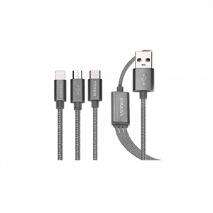 کابل تبدیل USB به microUSB/لایتنینگ/USB-C روموس مدل 3In1 به طول 1.5 متر Romoss 3 In 1 USB To microUSB/Lightning/USB-C Cable 1.5 m