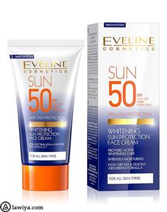 کرم ضد آفتاب سفید کننده اولاین بدون رنگ اصل فرانسه 50 میل Eveline Whitening Sun Protection Face Cream SPF 50, 50ml