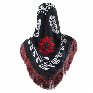 روسری سنتی کردستان ریشه دار مشکی – قرمز 1.5 متری