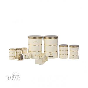 سرویس جهیزیه 15 پارچه دوخط کرم درب استیل طلایی بهازکالا