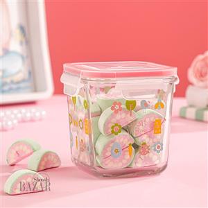 ظرف شیشه ای مربع 860 میلی لیتر چاپدار لیمون کد2110