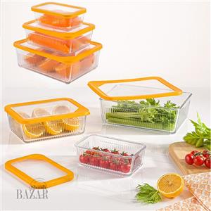 ست ظرف شیشه ای لیمون درب دار شیار دار مستطیل 6 پارچه 2100