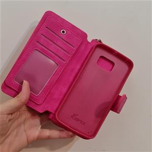 کیف پول و قاب موبایل چرم مصنوعی مناسب برای s6 edge رنگ صورتی 