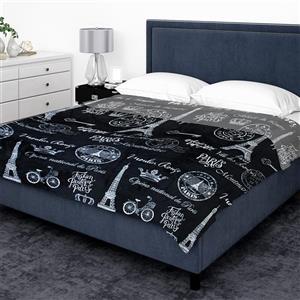 پتو مسافرتی دو نفره مدل روتختی مخملی طرح برج ایفل پاریس