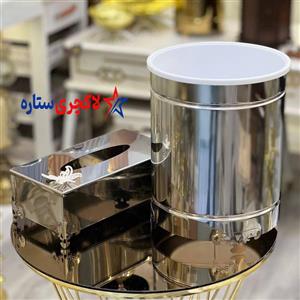 سطل و جا دستمال تمام استیل و طلایی