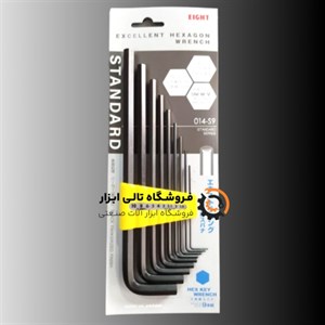 آلن شش گوش ته گرد رو کارتی بلند 9 عددی 1.5تا10 ایت EIGHT مدل 016-1510D ژاپن