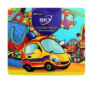 مداد رنگی تخت جعبه فلزی ۲۴ رنگ اسکای