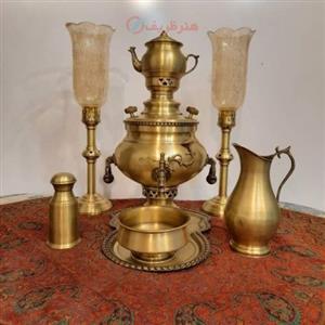 ست سماور زغالی برنجی 6 لیتری مدل دسته خواب 5 پارچه
