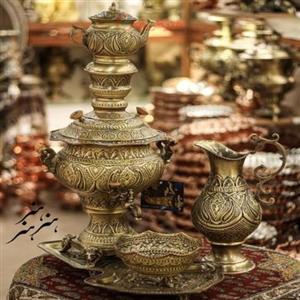 سرویس سماور برنجی 5 لیتری آنتیک شده، قلم دست اعلاء