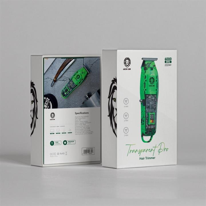 ماشین اصلاح موی سر و ریش تراش شارژی گرین لاین Green Lion Transparent Pro Hair Trimmer GNTPROTMRGN