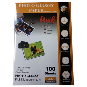 کاغذ فتوگلاسه آ4 یونیک 180 گرم مدل : EUNP8180-H