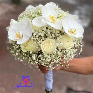 دسته گل عروس با گل های رز و ارکیده