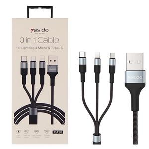 کابل شارژ اصلی ایفون ، میکرو و تایپ سی اورجینال برند یسیدو مدل CA20 کابل سه سر