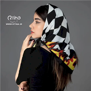 مینی اسکارف شیک زنانه دخترانه طرح شطرنجی با شعله های آتش