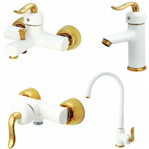 ست 4 تکه شیرآلات کرومات مدل آلفا سفید طلایی