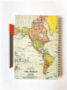 دفتر جلد سخت خط دار سیمی نقشه جهان روشن 