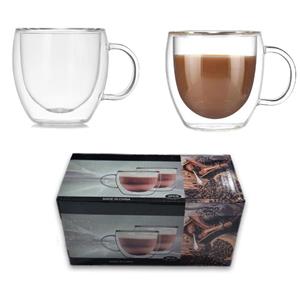 لیوان دوجداره دسته دار 2 عددی مدل پیرکس 250 میل