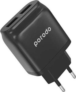 فست شارژر دیواری پرودو- Porodo Dual USB Wall Charger 2.4A EU - Black