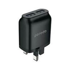 فست شارژر دیواری پرودو- Porodo Dual USB Wall Charger 2.4A - Black