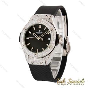 ساعت هابلوت زنانه فول نگین سیلور مشکی Hublot-4370-L