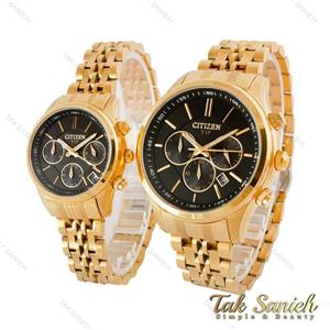 ساعت سیتیزن ست طلایی سه موتوره صفحه مشکی Citizen-4369-S