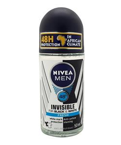 رول ضد تعریق مردانه نیوآ مدل Invisible Black And White Fresh حجم 50 میلی لیتر Nivea Invisible Black And White Fresh Roll-On Deodorant For Men 50ml