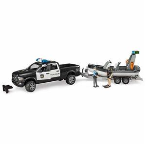 تریلر پلیس به همراه فیگور برودر Bruder Ram 2500 Police Vehicle, Trailer, Zodiac, 2 Figures And Accessories