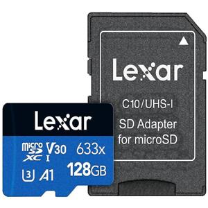 کارت حافظه microSDXC لکسار مدل V30 A1 کلاس 10 استاندارد UHS-I U3 سرعت 100MBps ظرفیت 128گیگابایت به همراه آداپتور SD