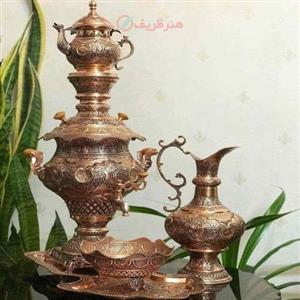 سرویس کامل سماور زغالی تمام مسی ۶ لیتری جدید