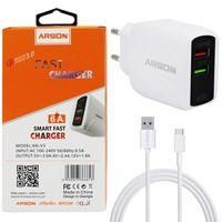 آداپتور شارژر ۲ پورت با کابل Type C QC3.0 LCDدار Arson AN-V3