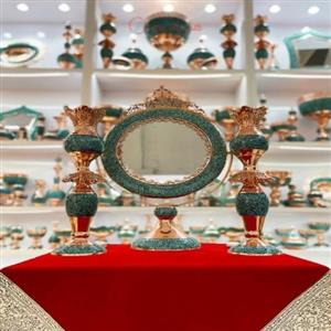 آینه و لاله فیروزه کوبی مسی با فیروزه اصل نیشابور 