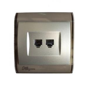 پریز شبکه دو سوکت خیام الکتریک مدل آسمان بژ با زه دودی