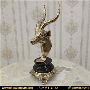مجسمه برنزی مدل کله بز پایه سنگی ( تندیس بز )
