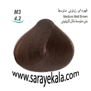 رنگ مو بیس کالر M3 قهوه ای زیتونی متوسط به شماره 4.2 با حجم 125 میل قیمت عمده 