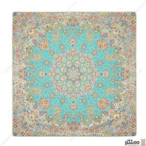 رومیزی ترمه مربع طرح ماندانا رنگ فیروزه ای
