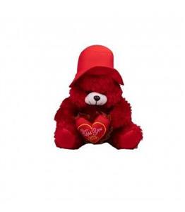 عروسک پولیشی خرس کلاه دار لاو به دست 35 سانت