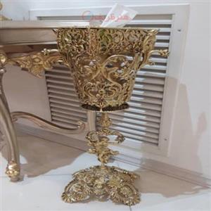 سطل زباله و جادستمال مسیح پایه برگی جنس آلیاژ آلومنیوم آبکاری برنز