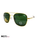 عینک آفتابی امریکن اپتیکال AO با عدسی شیشه ای سبز رنگ و فریم طلایی رنگ مدل C2