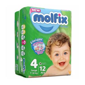 پوشک مولفیکس سایز 4 بسته 12 عددی Molfix Size 4 Diaper Pack Of 12