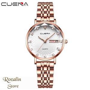 ساعت مچی عقربه ای زنانه کارن رزگلد صفحه سفید شیشه تراش خورده