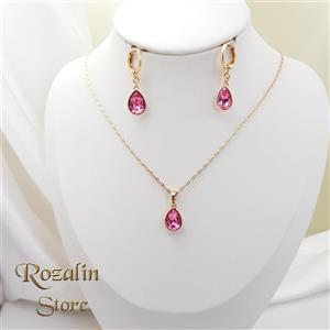 نیم ست زنانه ژوپینگ مدل اشکی نگین سواروسکی صورتی